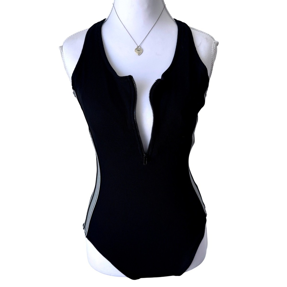Vintage Swim Cole of California Bodysuit Ribbed Zip Front‎ Sporty Retro Medium